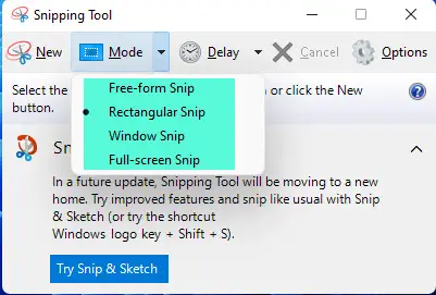 Snipping Tool App to Take Screenshots in Windows 11