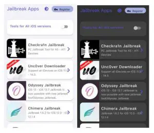 light and dark mode of jailbreak apps