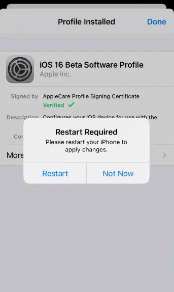 restarting after installing ios 16 beta